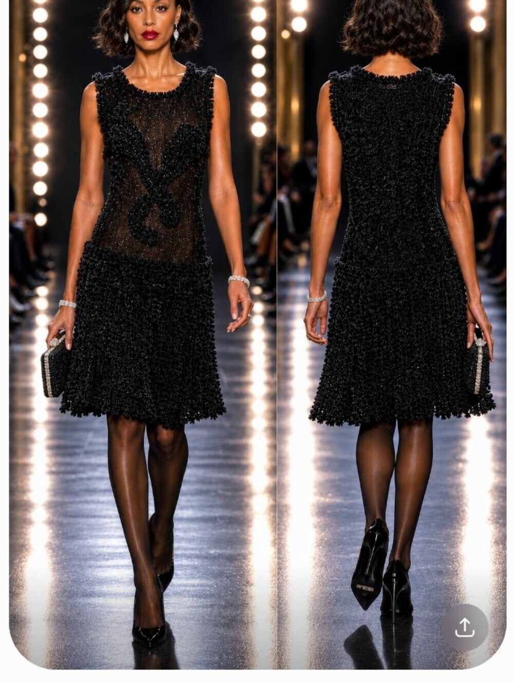 LEON MAX LIMITED EDITION BLACK M L RAISED SOUTACHE CHENILLE SILK FIT FLARE DRESS - Picture 12 of 15